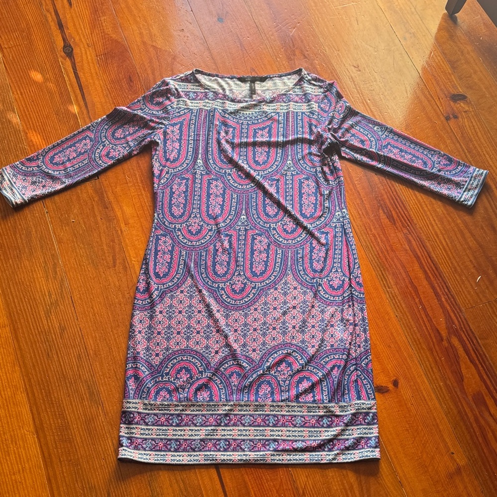 BCBGMaxAzria Pink and Purple Long Sleeve Dress